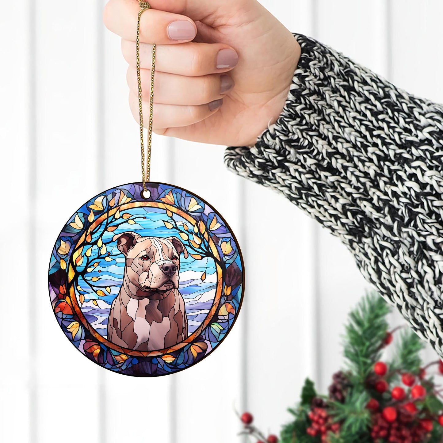 Pit Bull Wooden Ornaments 2 Sides, Pit Bull Ornaments For Christmas Tree, Christmas Tree Hanging, Christmas Decorations EPHG-52487