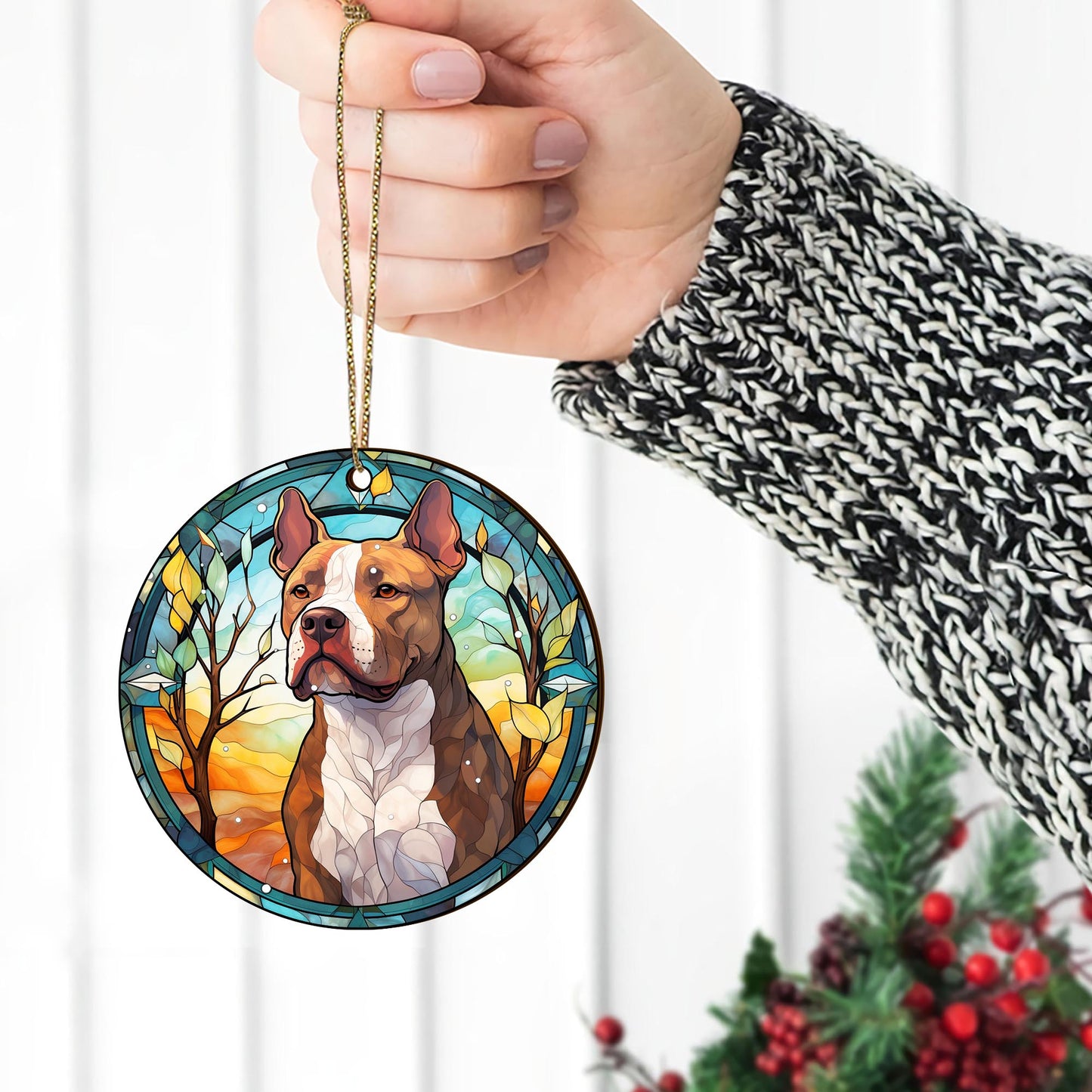 Pit Bull Wooden Ornaments 2 Sides, Pit Bull Ornaments For Christmas Tree, Christmas Tree Hanging, Christmas Decorations EPHG-52487