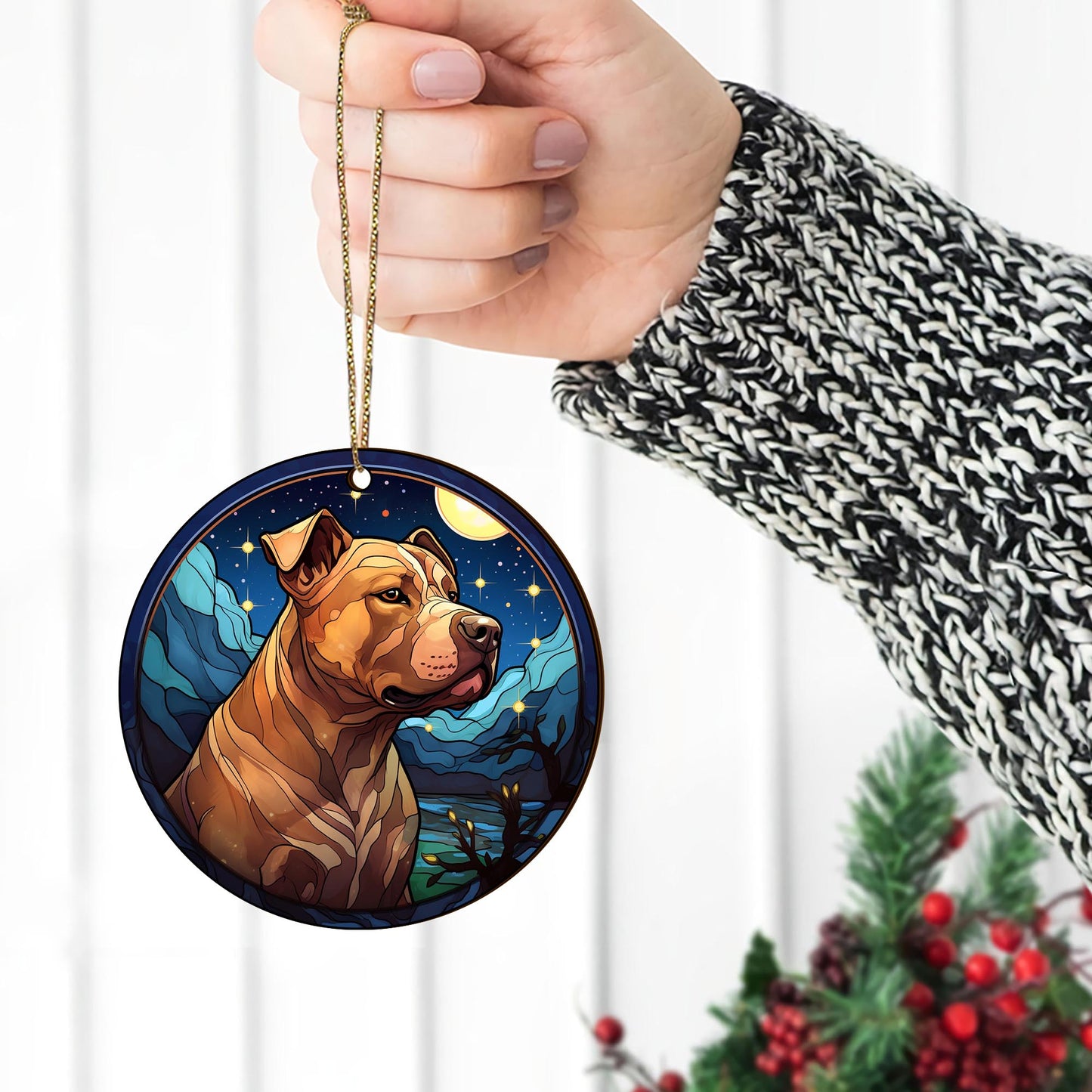 Pit Bull Wooden Ornaments 2 Sides, Pit Bull Ornaments For Christmas Tree, Christmas Tree Hanging, Christmas Decorations EPHG-52487