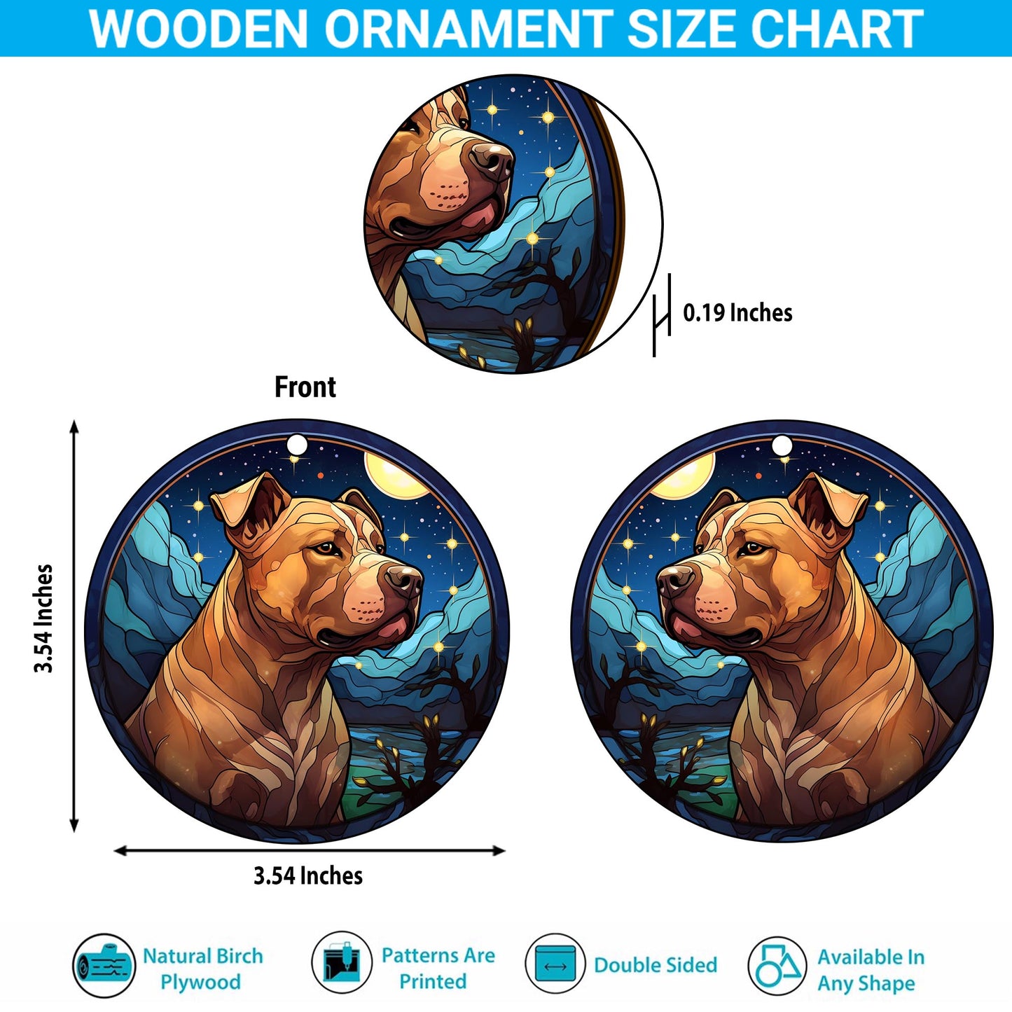 Pit Bull Wooden Ornaments 2 Sides, Pit Bull Ornaments For Christmas Tree, Christmas Tree Hanging, Christmas Decorations EPHG-52487