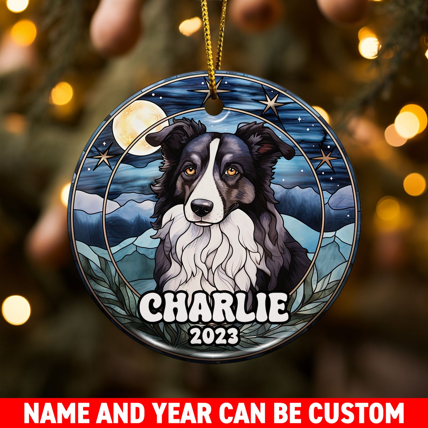 Border Collie Christmas Ornament Custom Dog Circle Ceramic Ornaments, Dog Christmas Ornaments, Christmas Ornaments For Dog Lover, Christmas Decor, Pet Lover Gifts EPHG-52790