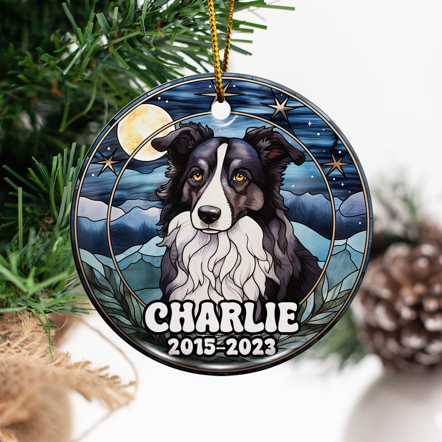 Border Collie Christmas Ornament Custom Dog Circle Ceramic Ornaments, Dog Christmas Ornaments, Christmas Ornaments For Dog Lover, Christmas Decor, Pet Lover Gifts EPHG-52790