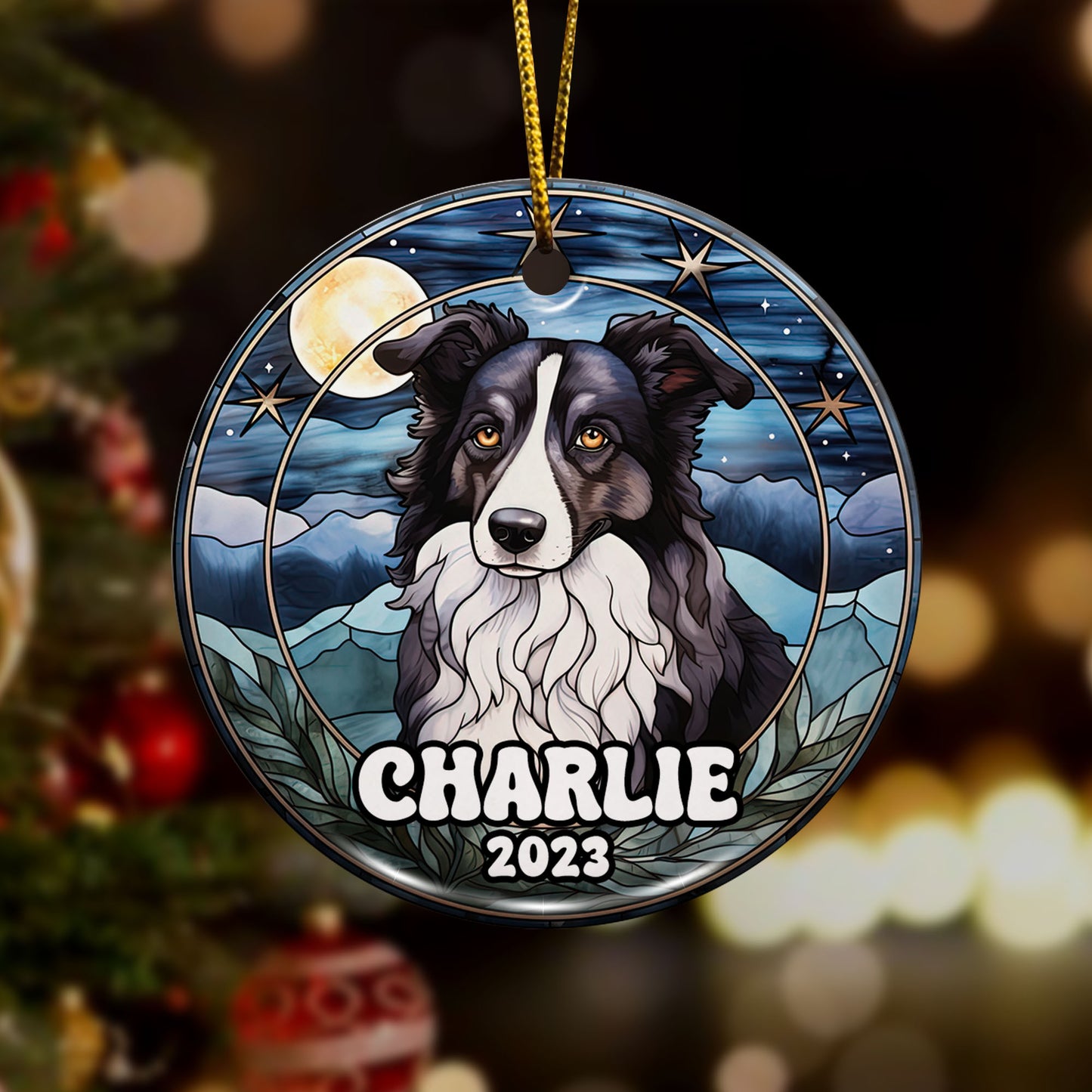 Border Collie Christmas Ornament Custom Dog Circle Ceramic Ornaments, Dog Christmas Ornaments, Christmas Ornaments For Dog Lover, Christmas Decor, Pet Lover Gifts EPHG-52790