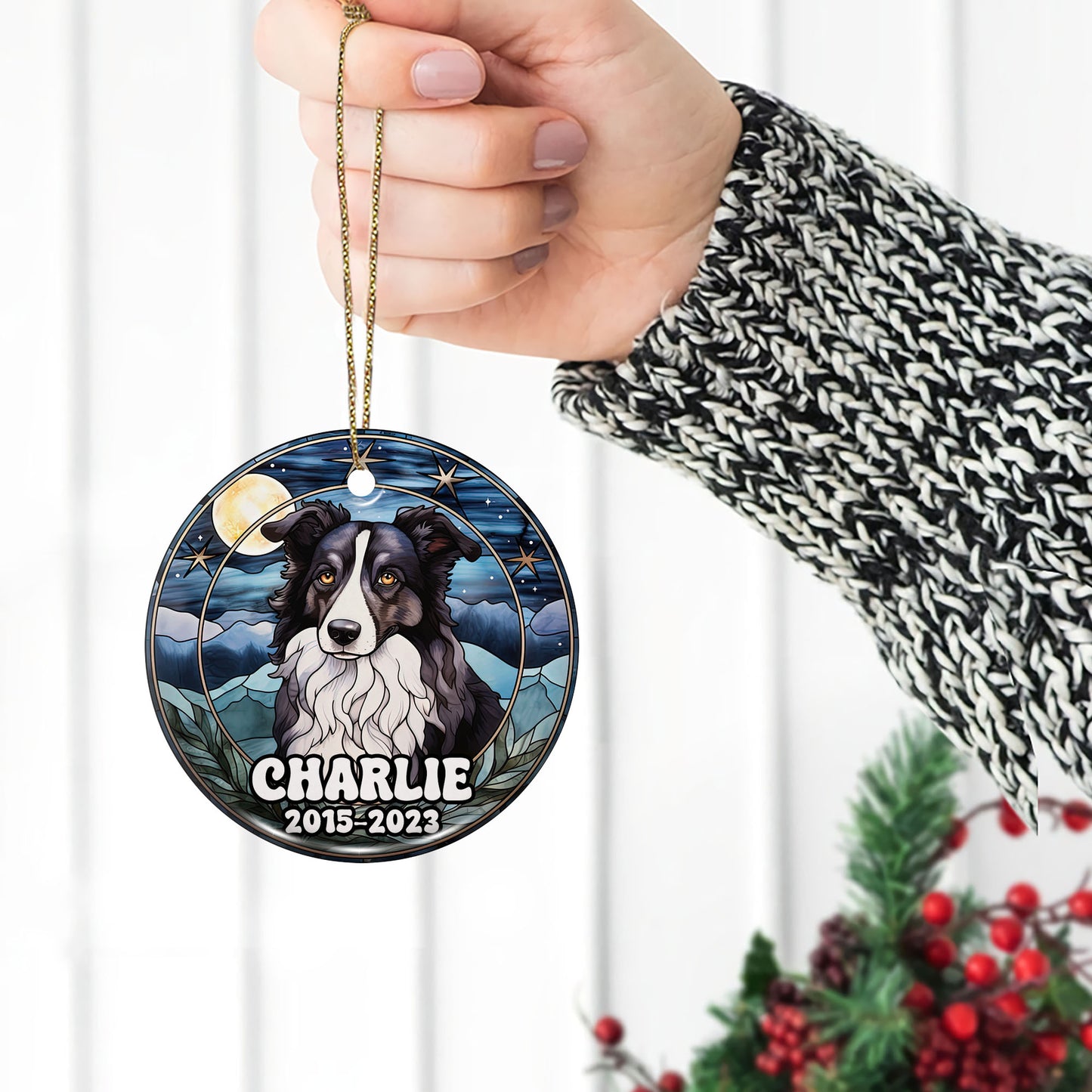 Border Collie Christmas Ornament Custom Dog Circle Ceramic Ornaments, Dog Christmas Ornaments, Christmas Ornaments For Dog Lover, Christmas Decor, Pet Lover Gifts EPHG-52790