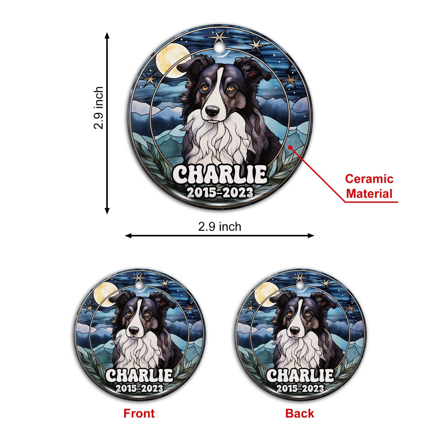 Border Collie Christmas Ornament Custom Dog Circle Ceramic Ornaments, Dog Christmas Ornaments, Christmas Ornaments For Dog Lover, Christmas Decor, Pet Lover Gifts EPHG-52790