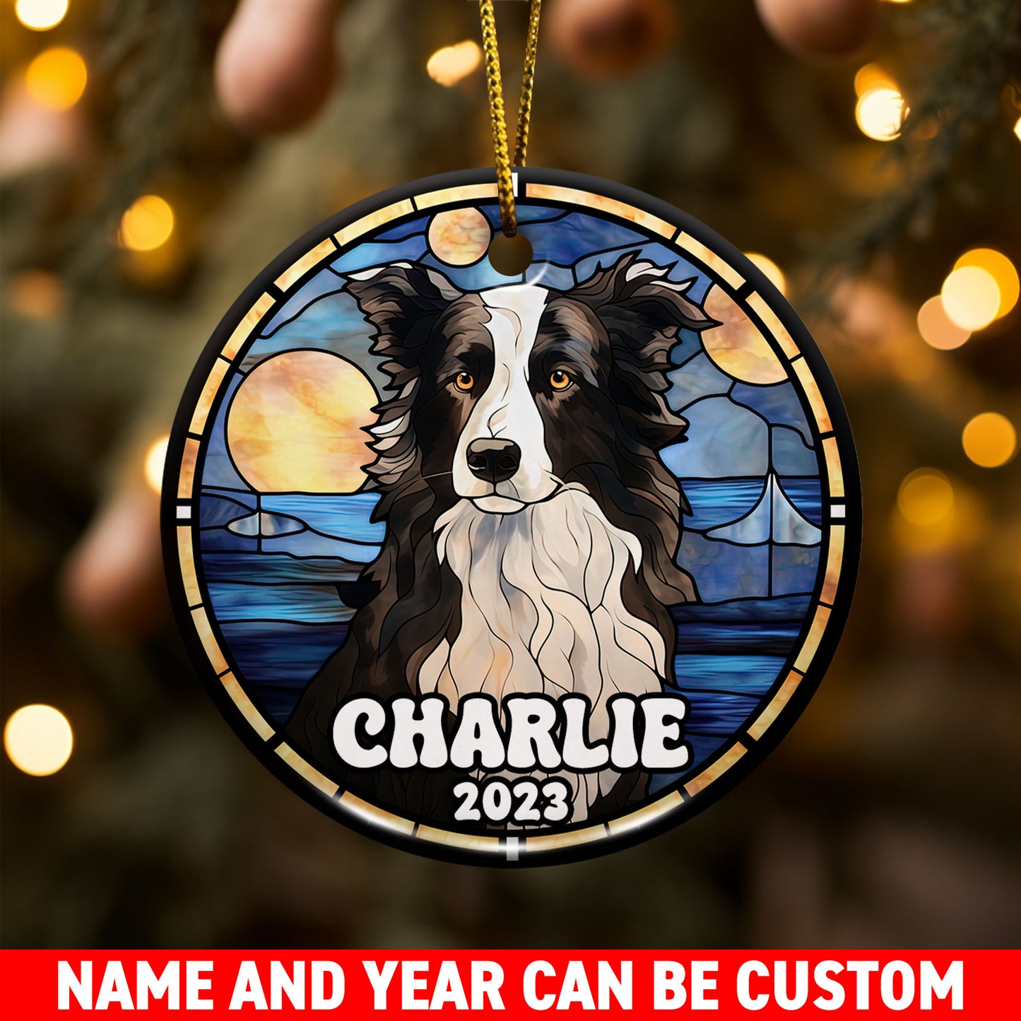 Border Collie Christmas Ornament Custom Dog Circle Ceramic Ornaments, Dog Christmas Ornaments, Christmas Ornaments For Dog Lover, Christmas Decor, Pet Lover Gifts EPHG-52790