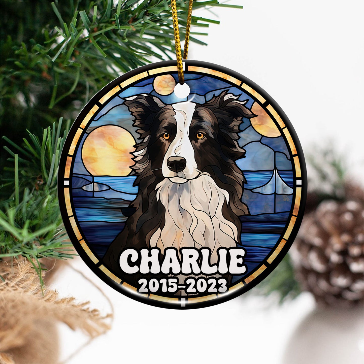 Border Collie Christmas Ornament Custom Dog Circle Ceramic Ornaments, Dog Christmas Ornaments, Christmas Ornaments For Dog Lover, Christmas Decor, Pet Lover Gifts EPHG-52790