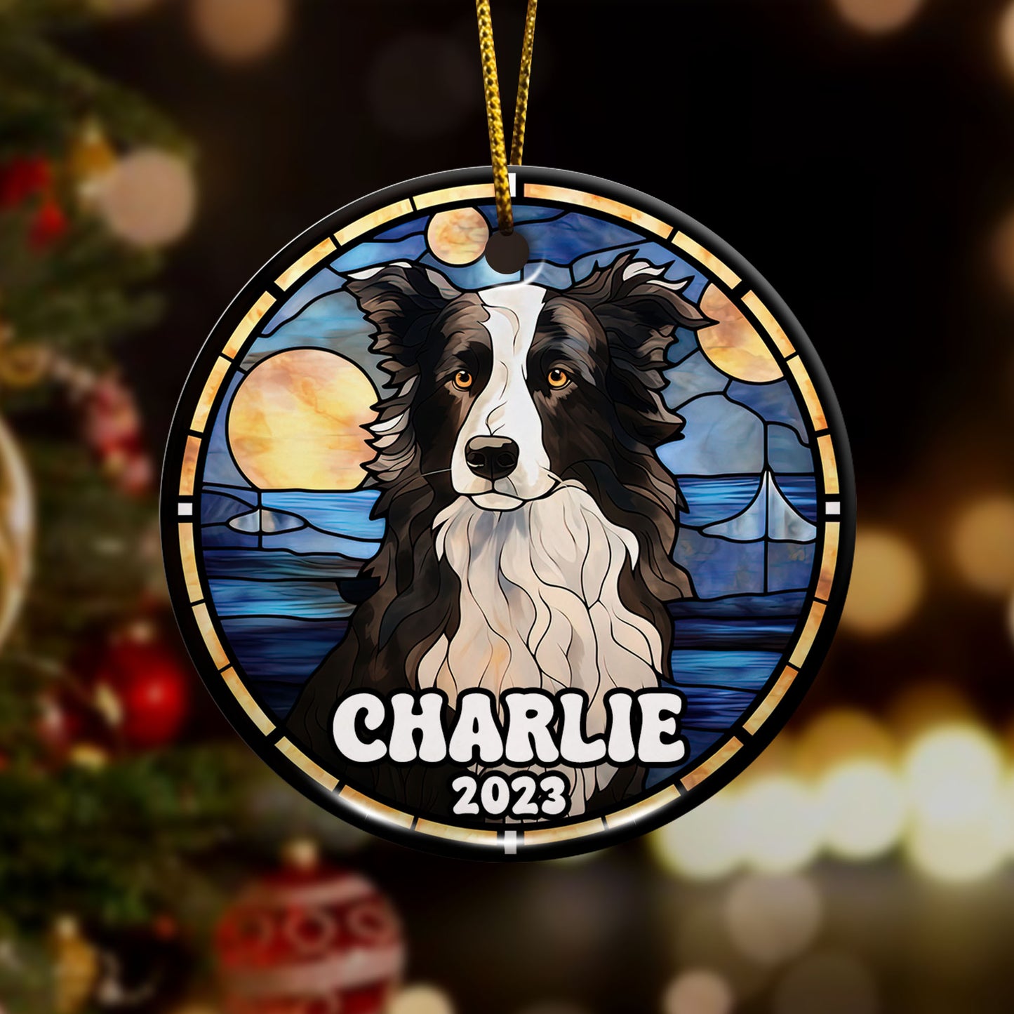 Border Collie Christmas Ornament Custom Dog Circle Ceramic Ornaments, Dog Christmas Ornaments, Christmas Ornaments For Dog Lover, Christmas Decor, Pet Lover Gifts EPHG-52790