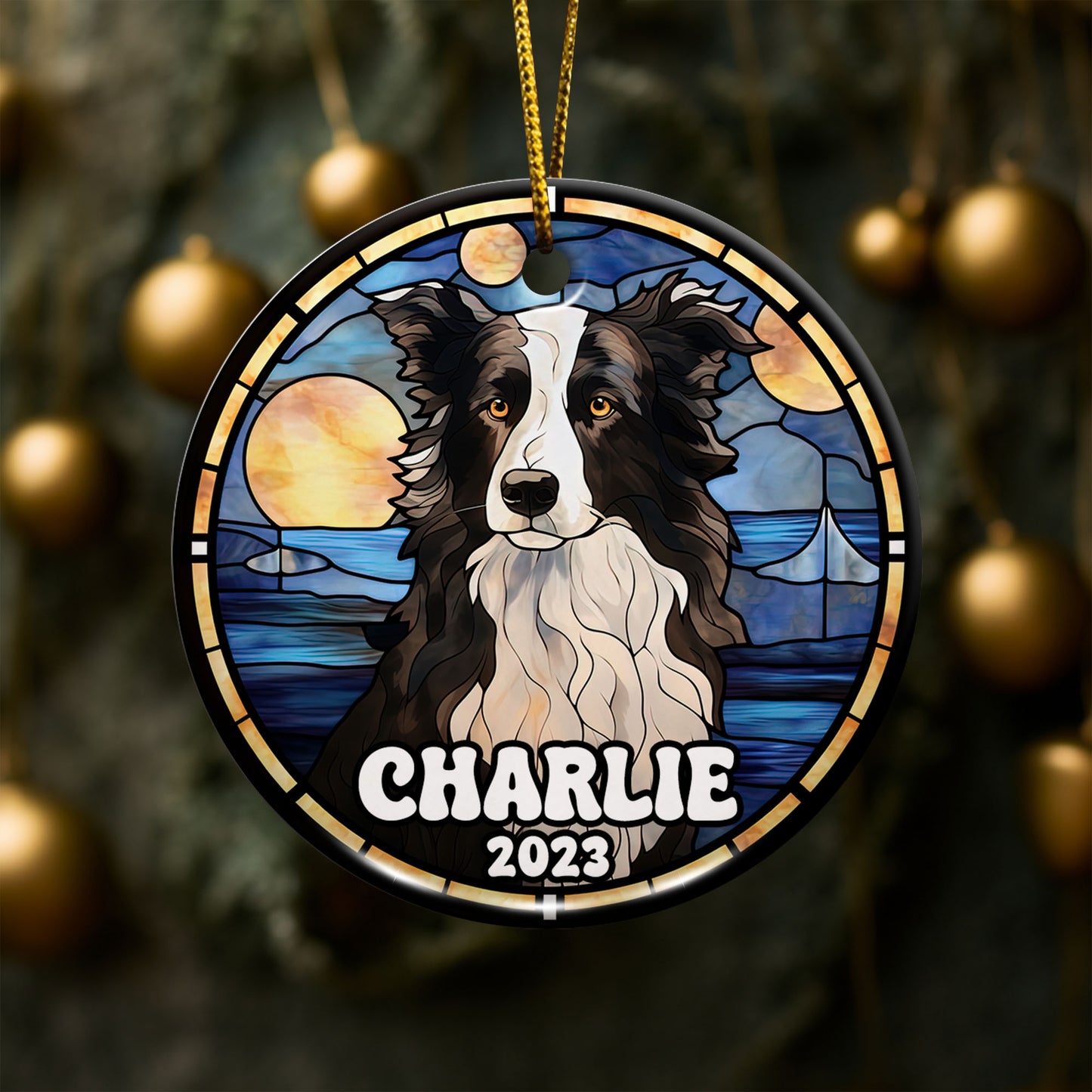 Border Collie Christmas Ornament Custom Dog Circle Ceramic Ornaments, Dog Christmas Ornaments, Christmas Ornaments For Dog Lover, Christmas Decor, Pet Lover Gifts EPHG-52790