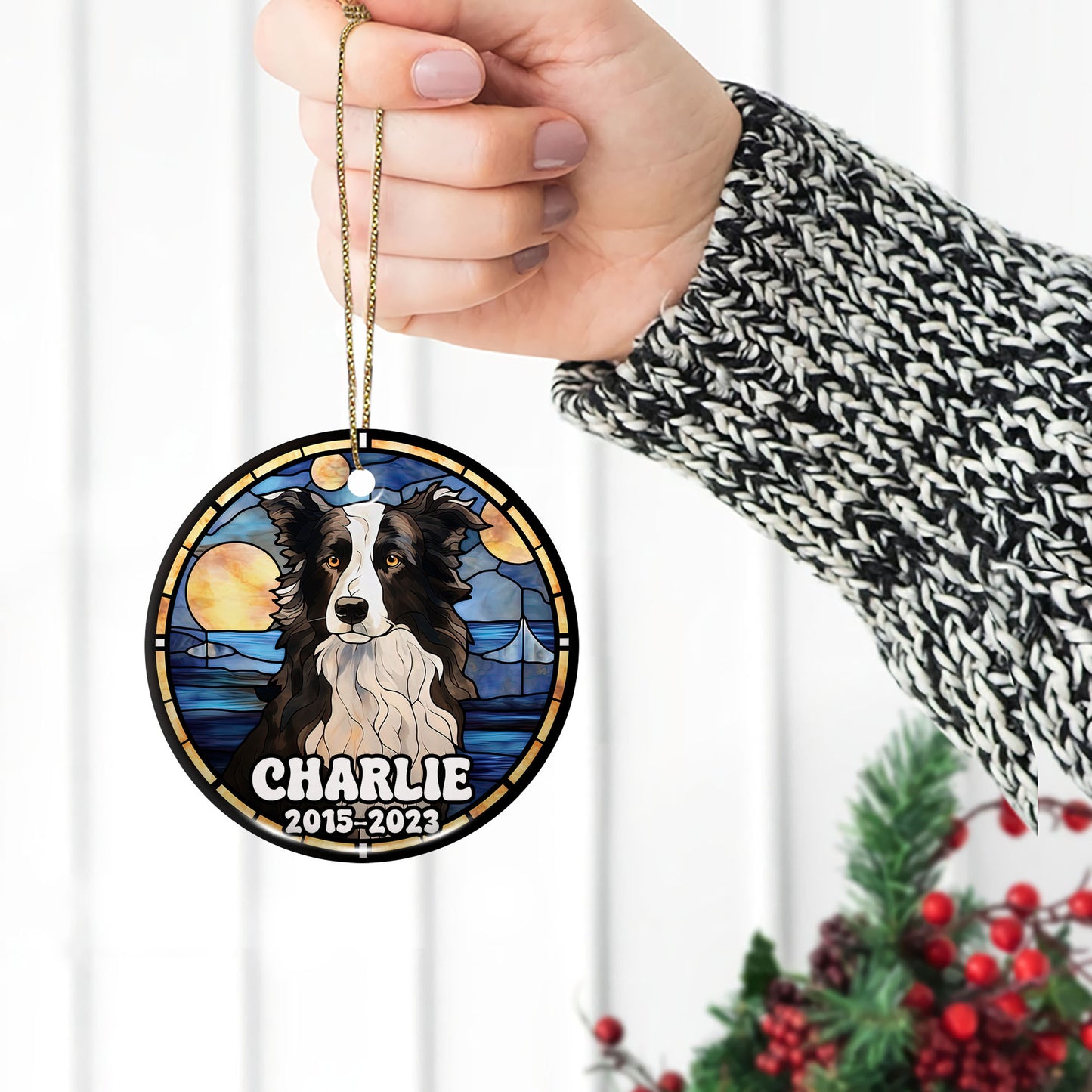 Border Collie Christmas Ornament Custom Dog Circle Ceramic Ornaments, Dog Christmas Ornaments, Christmas Ornaments For Dog Lover, Christmas Decor, Pet Lover Gifts EPHG-52790