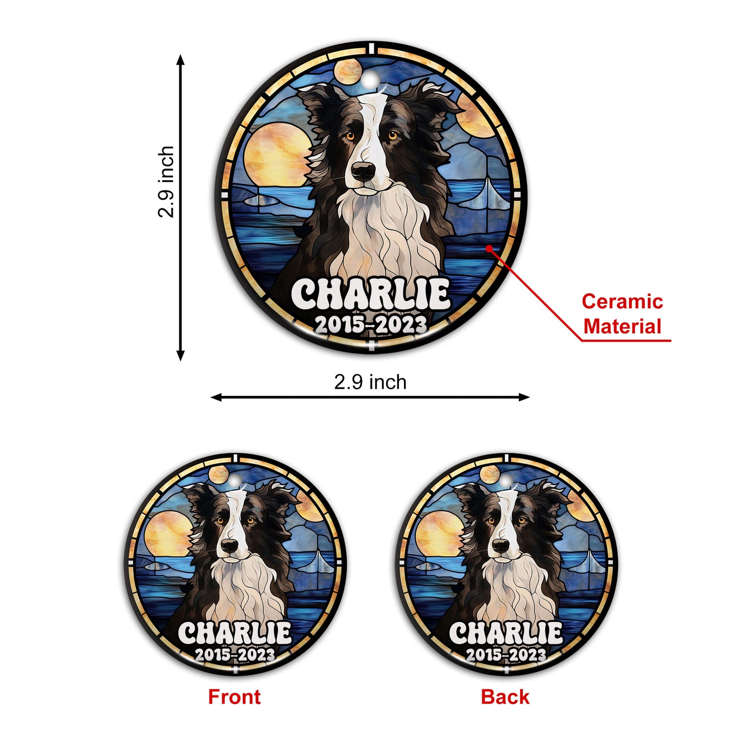 Border Collie Christmas Ornament Custom Dog Circle Ceramic Ornaments, Dog Christmas Ornaments, Christmas Ornaments For Dog Lover, Christmas Decor, Pet Lover Gifts EPHG-52790