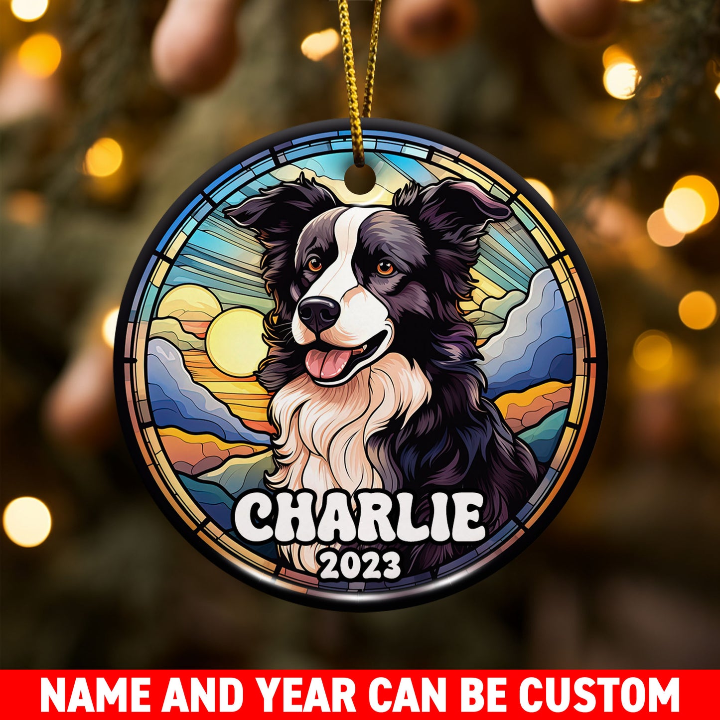 Border Collie Christmas Ornament Custom Dog Circle Ceramic Ornaments, Dog Christmas Ornaments, Christmas Ornaments For Dog Lover, Christmas Decor, Pet Lover Gifts EPHG-52790