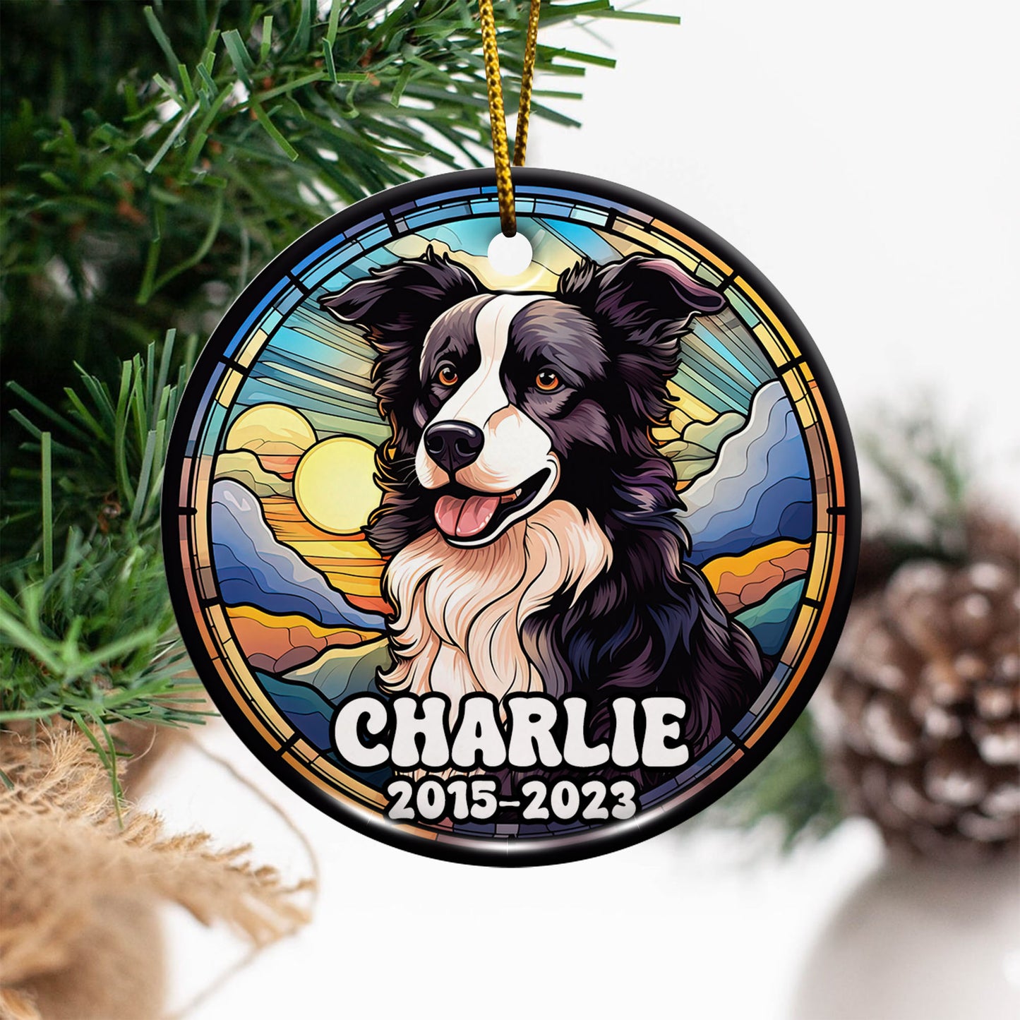 Border Collie Christmas Ornament Custom Dog Circle Ceramic Ornaments, Dog Christmas Ornaments, Christmas Ornaments For Dog Lover, Christmas Decor, Pet Lover Gifts EPHG-52790