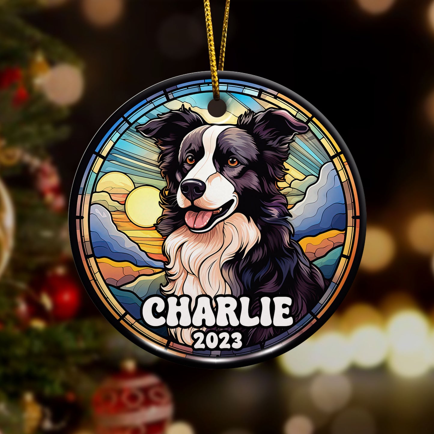 Border Collie Christmas Ornament Custom Dog Circle Ceramic Ornaments, Dog Christmas Ornaments, Christmas Ornaments For Dog Lover, Christmas Decor, Pet Lover Gifts EPHG-52790