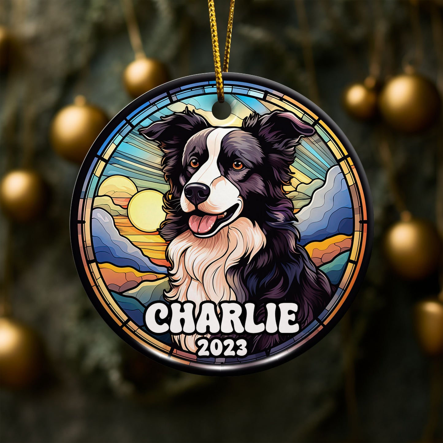 Border Collie Christmas Ornament Custom Dog Circle Ceramic Ornaments, Dog Christmas Ornaments, Christmas Ornaments For Dog Lover, Christmas Decor, Pet Lover Gifts EPHG-52790