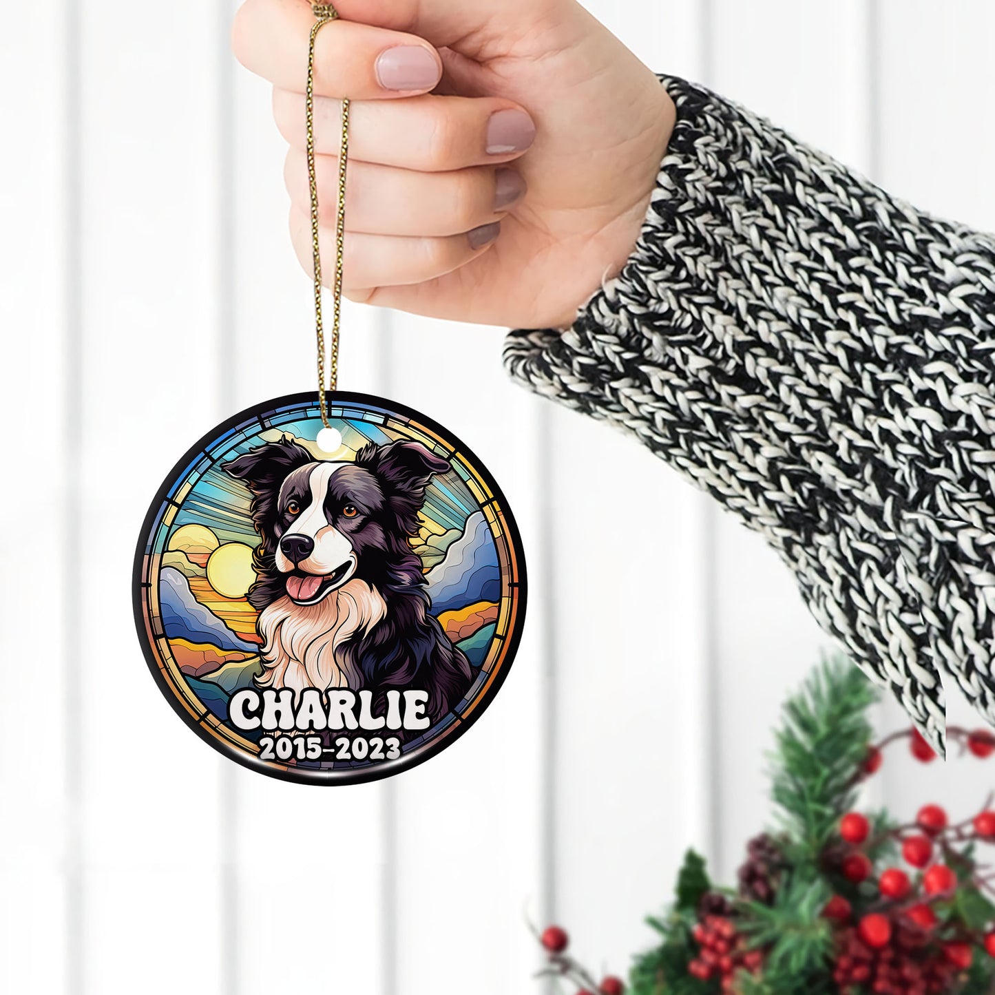 Border Collie Christmas Ornament Custom Dog Circle Ceramic Ornaments, Dog Christmas Ornaments, Christmas Ornaments For Dog Lover, Christmas Decor, Pet Lover Gifts EPHG-52790