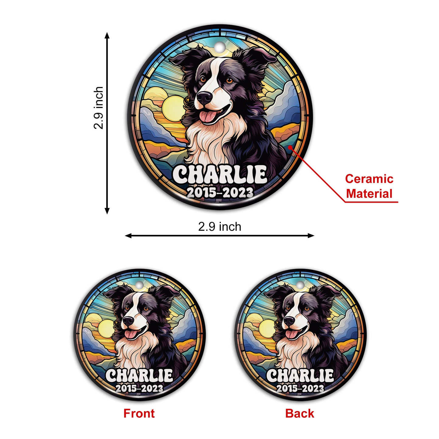 Border Collie Christmas Ornament Custom Dog Circle Ceramic Ornaments, Dog Christmas Ornaments, Christmas Ornaments For Dog Lover, Christmas Decor, Pet Lover Gifts EPHG-52790