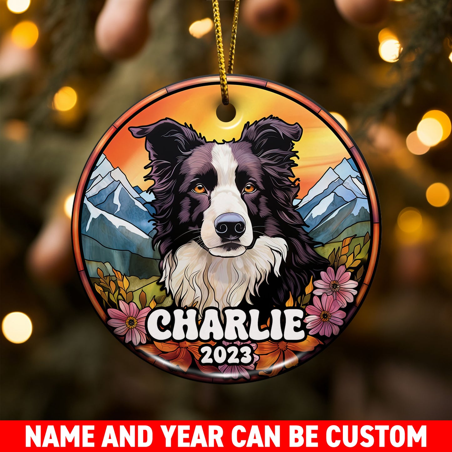 Border Collie Christmas Ornament Custom Dog Circle Ceramic Ornaments, Dog Christmas Ornaments, Christmas Ornaments For Dog Lover, Christmas Decor, Pet Lover Gifts EPHG-52790