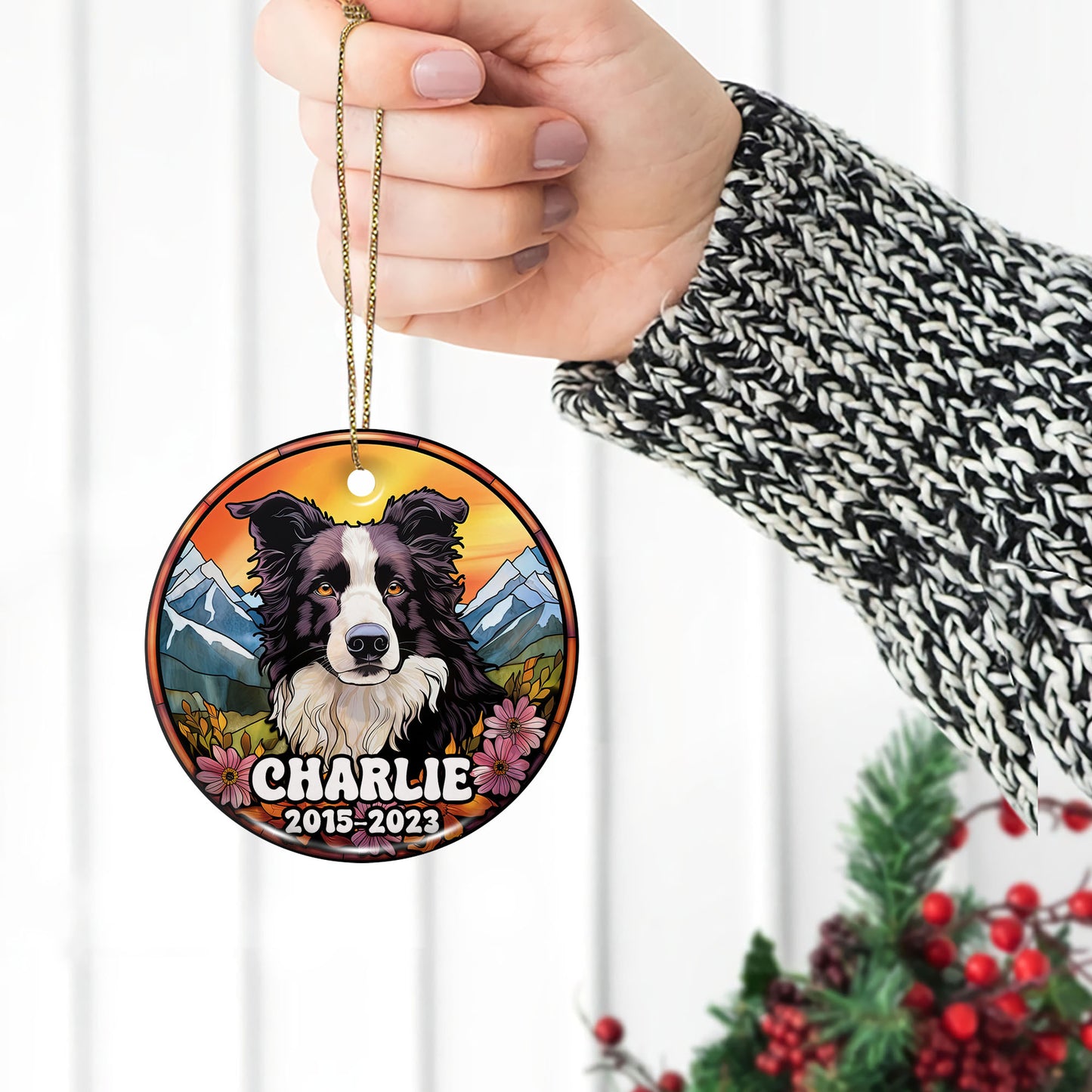 Border Collie Christmas Ornament Custom Dog Circle Ceramic Ornaments, Dog Christmas Ornaments, Christmas Ornaments For Dog Lover, Christmas Decor, Pet Lover Gifts EPHG-52790