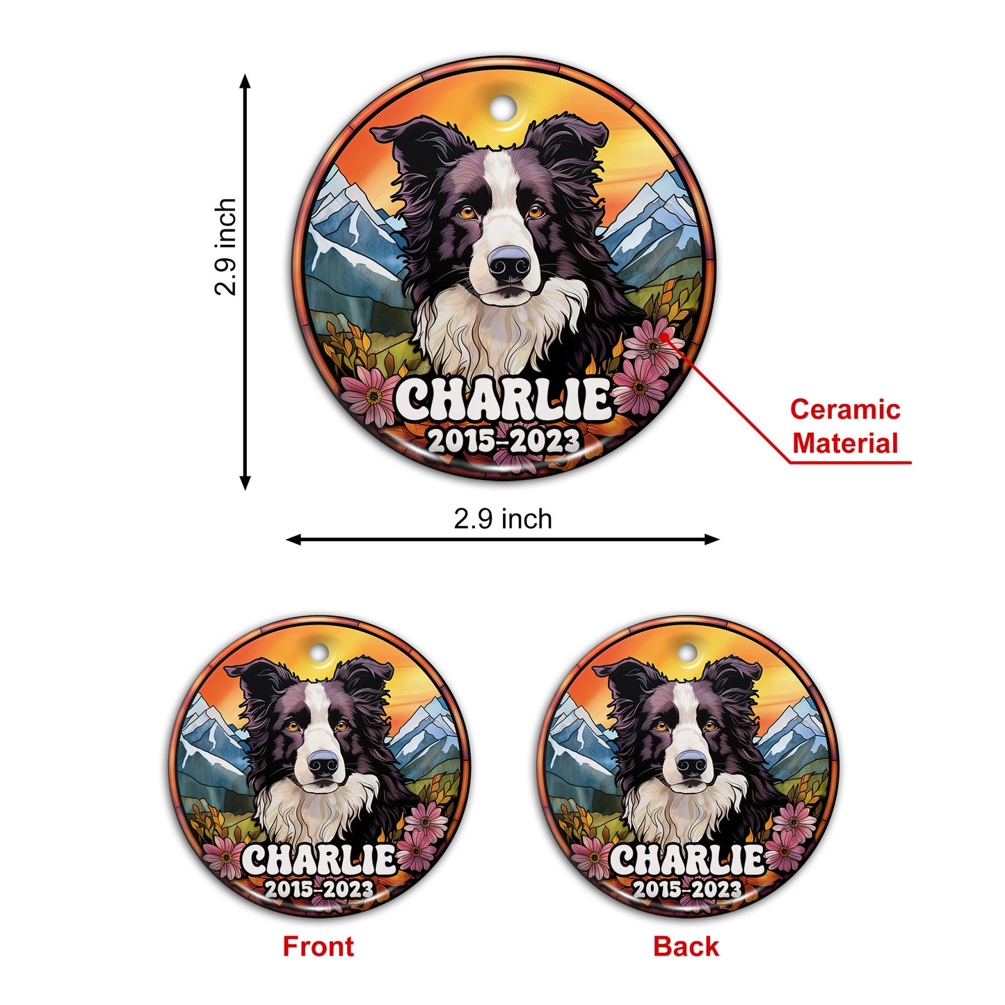 Border Collie Christmas Ornament Custom Dog Circle Ceramic Ornaments, Dog Christmas Ornaments, Christmas Ornaments For Dog Lover, Christmas Decor, Pet Lover Gifts EPHG-52790