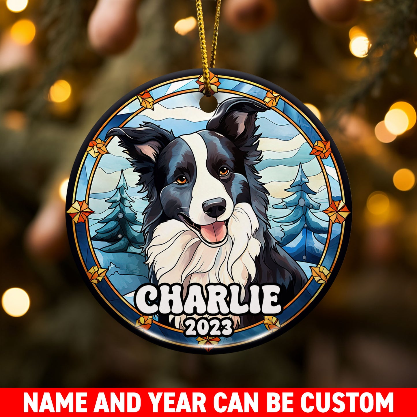 Border Collie Christmas Ornament Custom Dog Circle Ceramic Ornaments, Dog Christmas Ornaments, Christmas Ornaments For Dog Lover, Christmas Decor, Pet Lover Gifts EPHG-52790