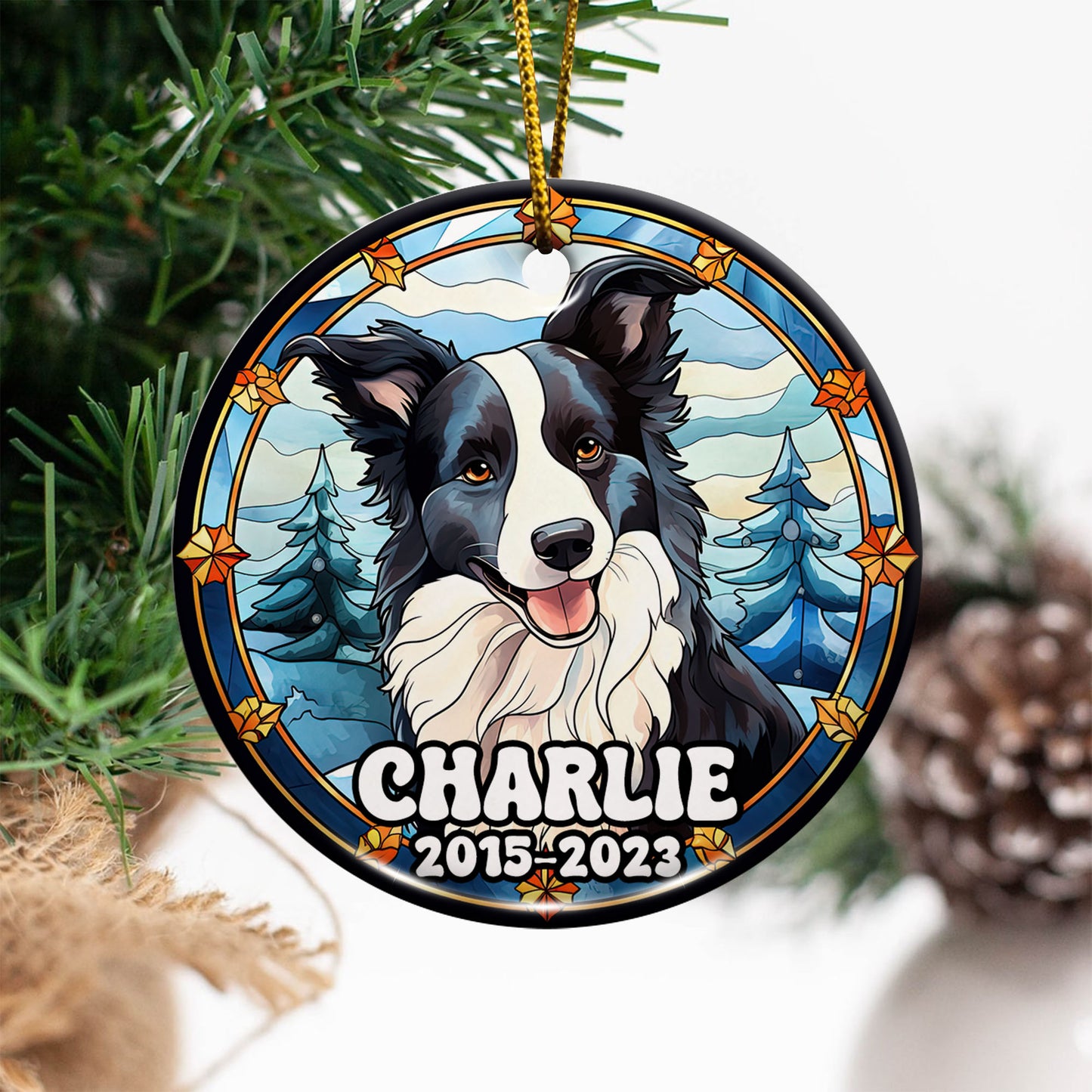 Border Collie Christmas Ornament Custom Dog Circle Ceramic Ornaments, Dog Christmas Ornaments, Christmas Ornaments For Dog Lover, Christmas Decor, Pet Lover Gifts EPHG-52790