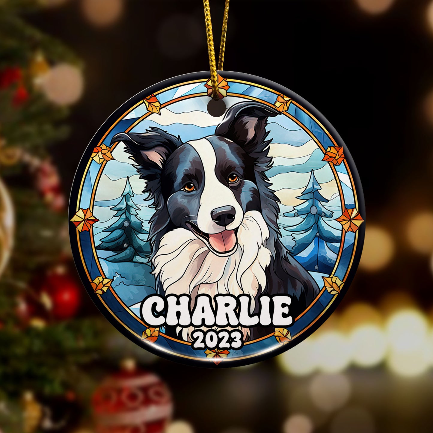 Border Collie Christmas Ornament Custom Dog Circle Ceramic Ornaments, Dog Christmas Ornaments, Christmas Ornaments For Dog Lover, Christmas Decor, Pet Lover Gifts EPHG-52790