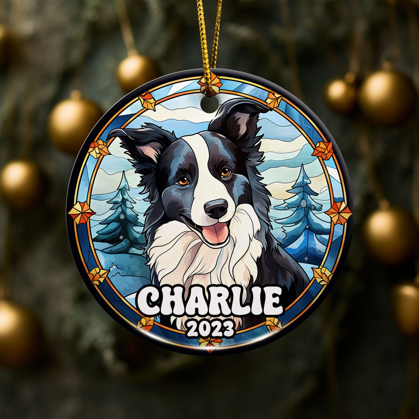 Border Collie Christmas Ornament Custom Dog Circle Ceramic Ornaments, Dog Christmas Ornaments, Christmas Ornaments For Dog Lover, Christmas Decor, Pet Lover Gifts EPHG-52790