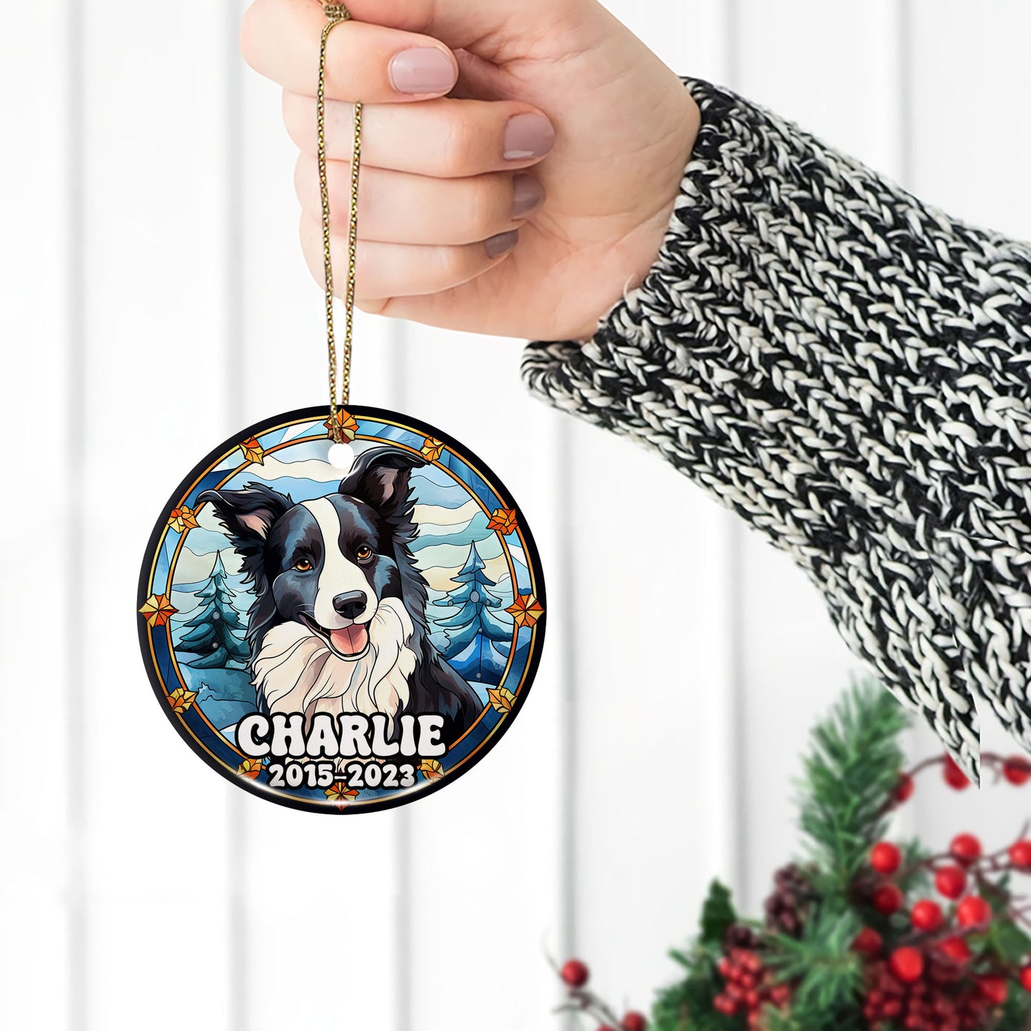 Border Collie Christmas Ornament Custom Dog Circle Ceramic Ornaments, Dog Christmas Ornaments, Christmas Ornaments For Dog Lover, Christmas Decor, Pet Lover Gifts EPHG-52790