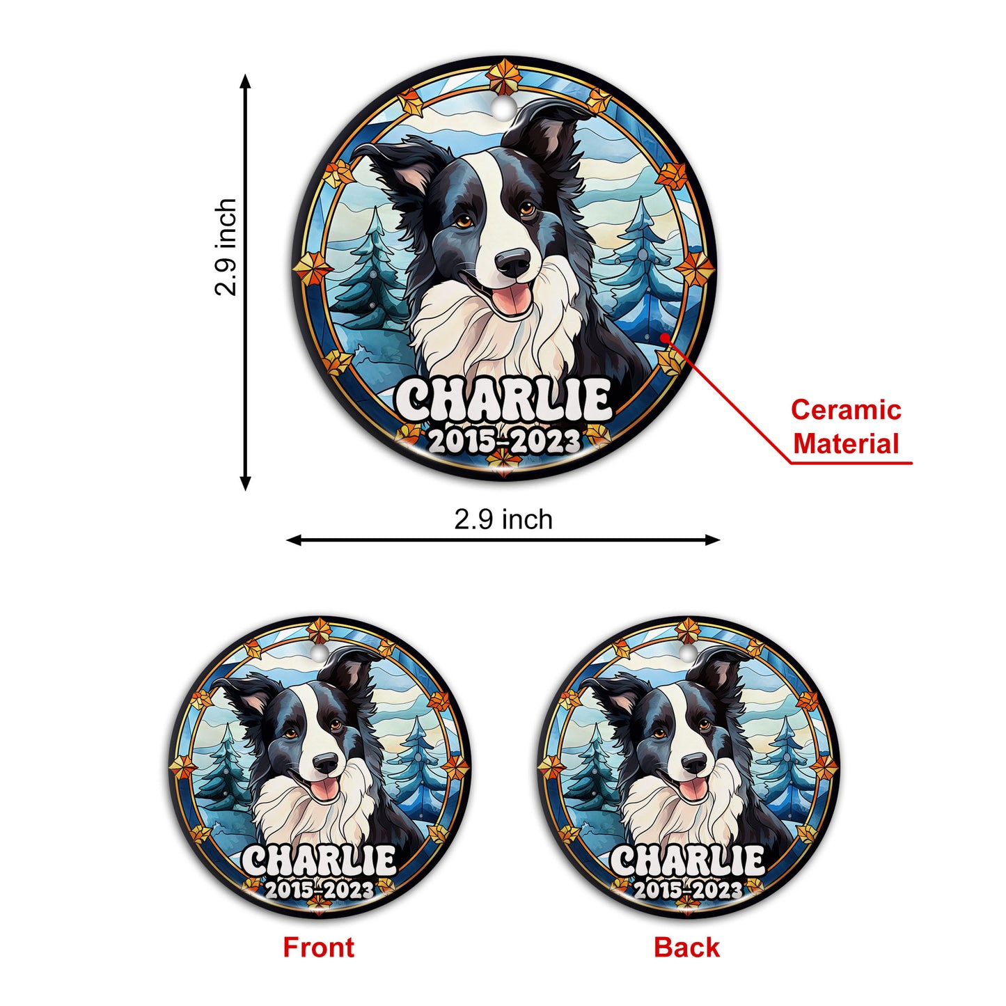 Border Collie Christmas Ornament Custom Dog Circle Ceramic Ornaments, Dog Christmas Ornaments, Christmas Ornaments For Dog Lover, Christmas Decor, Pet Lover Gifts EPHG-52790