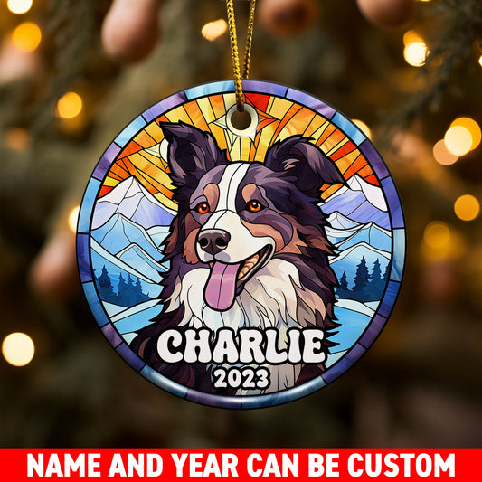 Border Collie Christmas Ornament Custom Dog Circle Ceramic Ornaments, Dog Christmas Ornaments, Christmas Ornaments For Dog Lover, Christmas Decor, Pet Lover Gifts EPHG-52790