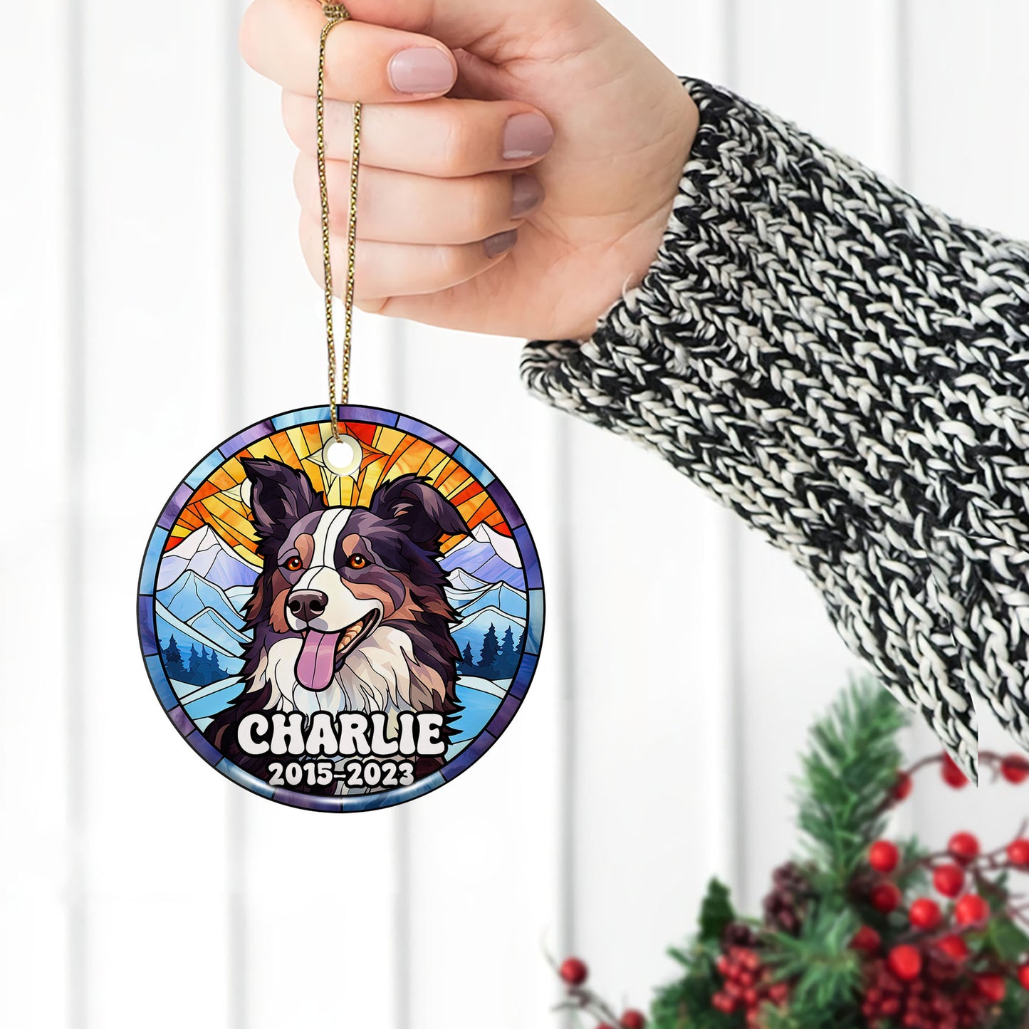 Border Collie Christmas Ornament Custom Dog Circle Ceramic Ornaments, Dog Christmas Ornaments, Christmas Ornaments For Dog Lover, Christmas Decor, Pet Lover Gifts EPHG-52790