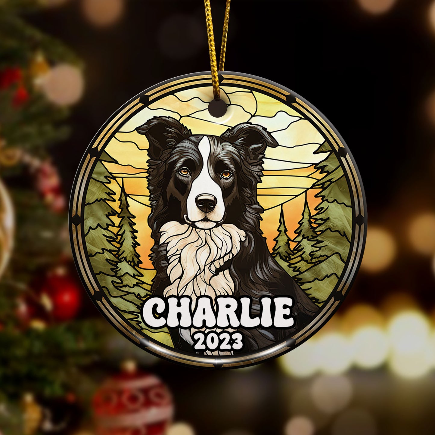 Border Collie Christmas Ornament Custom Dog Circle Ceramic Ornaments, Dog Christmas Ornaments, Christmas Ornaments For Dog Lover, Christmas Decor, Pet Lover Gifts EPHG-52790