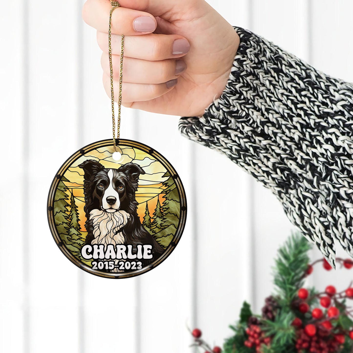 Border Collie Christmas Ornament Custom Dog Circle Ceramic Ornaments, Dog Christmas Ornaments, Christmas Ornaments For Dog Lover, Christmas Decor, Pet Lover Gifts EPHG-52790