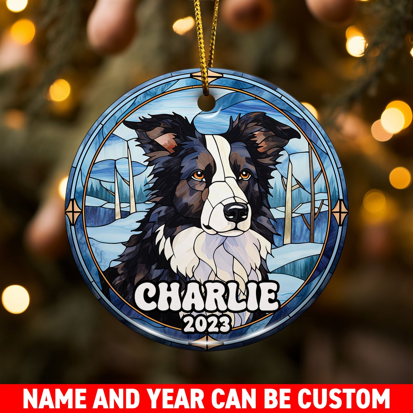 Border Collie Christmas Ornament Custom Dog Circle Ceramic Ornaments, Dog Christmas Ornaments, Christmas Ornaments For Dog Lover, Christmas Decor, Pet Lover Gifts EPHG-52790