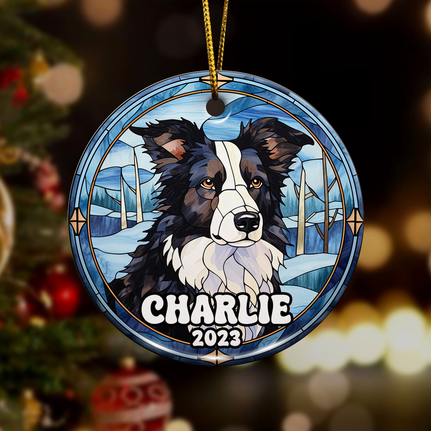 Border Collie Christmas Ornament Custom Dog Circle Ceramic Ornaments, Dog Christmas Ornaments, Christmas Ornaments For Dog Lover, Christmas Decor, Pet Lover Gifts EPHG-52790