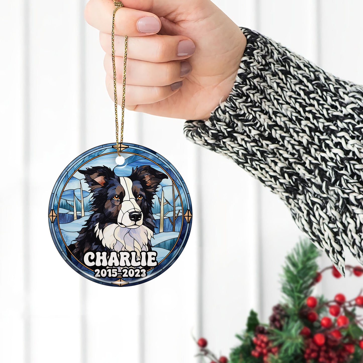 Border Collie Christmas Ornament Custom Dog Circle Ceramic Ornaments, Dog Christmas Ornaments, Christmas Ornaments For Dog Lover, Christmas Decor, Pet Lover Gifts EPHG-52790