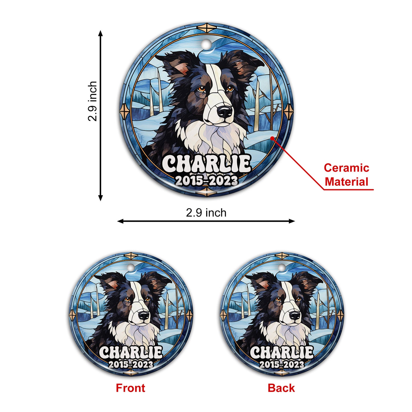 Border Collie Christmas Ornament Custom Dog Circle Ceramic Ornaments, Dog Christmas Ornaments, Christmas Ornaments For Dog Lover, Christmas Decor, Pet Lover Gifts EPHG-52790