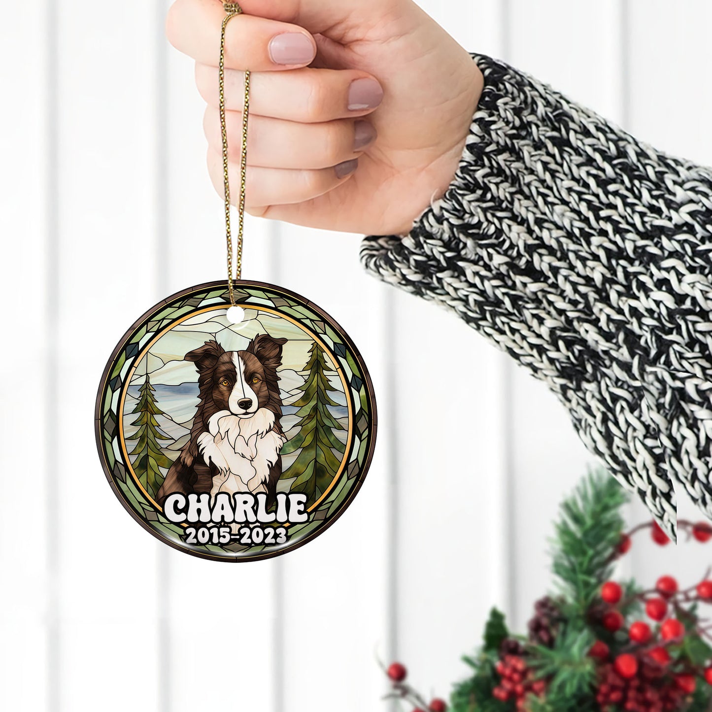 Border Collie Christmas Ornament Custom Dog Circle Ceramic Ornaments, Dog Christmas Ornaments, Christmas Ornaments For Dog Lover, Christmas Decor, Pet Lover Gifts EPHG-52790