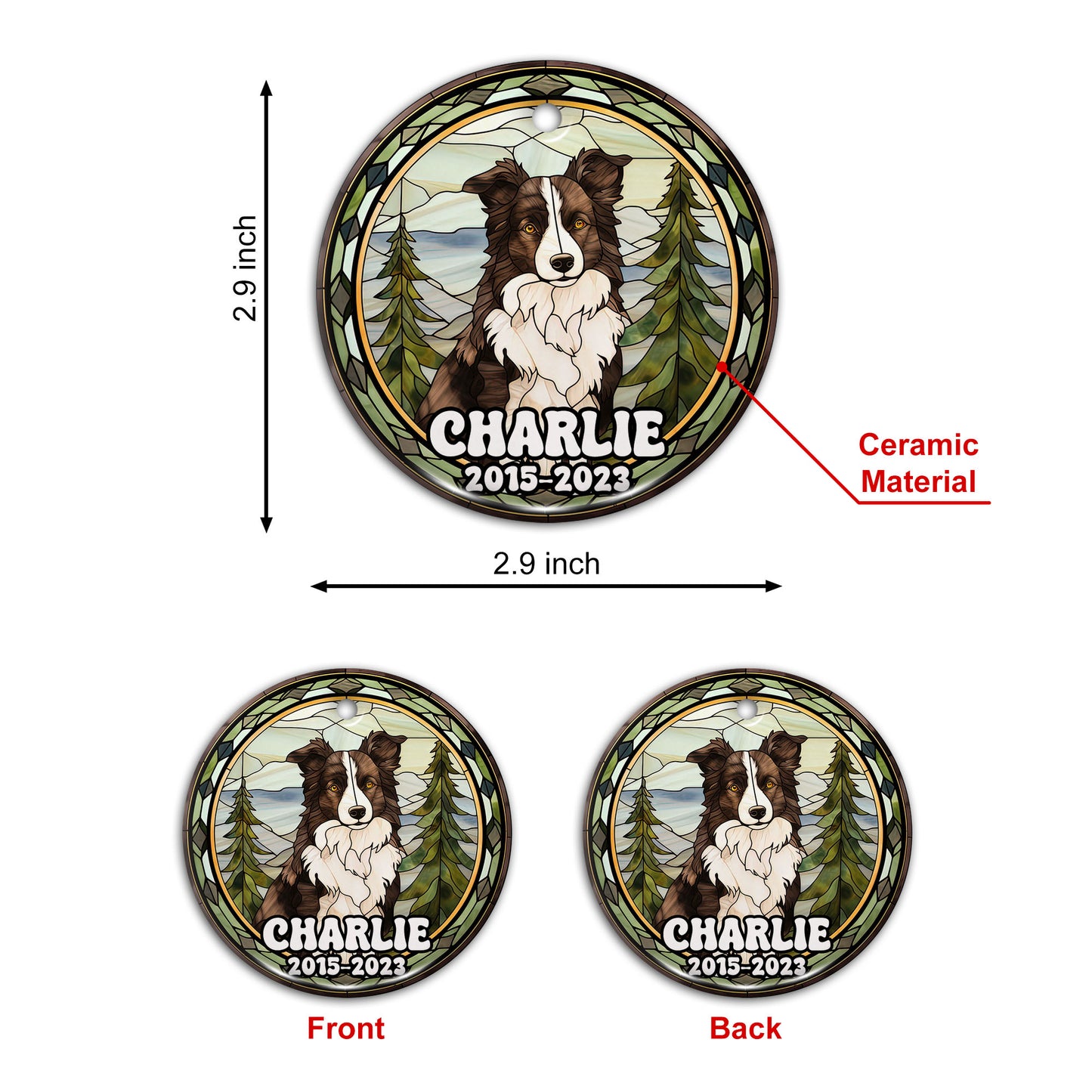 Border Collie Christmas Ornament Custom Dog Circle Ceramic Ornaments, Dog Christmas Ornaments, Christmas Ornaments For Dog Lover, Christmas Decor, Pet Lover Gifts EPHG-52790