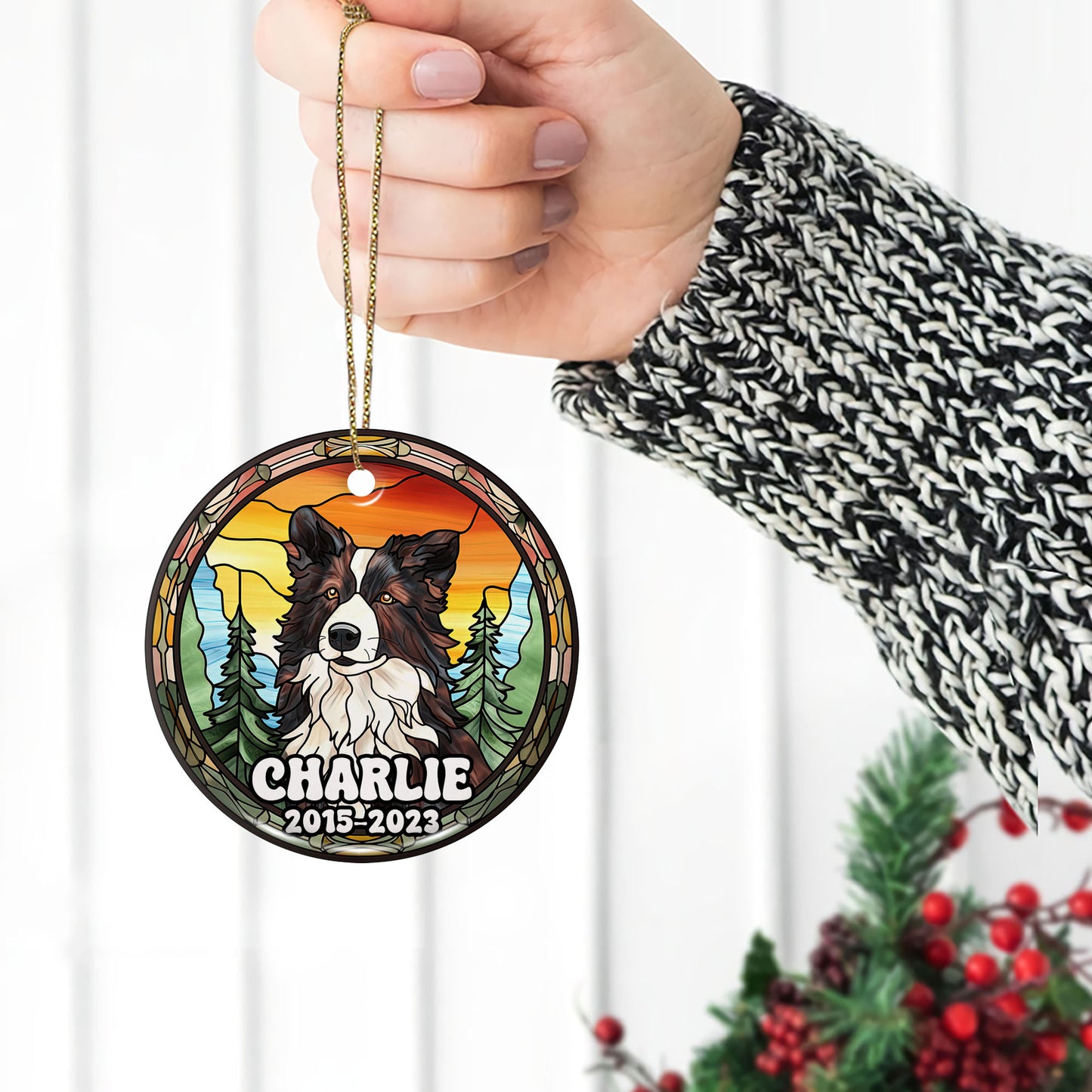 Border Collie Christmas Ornament Custom Dog Circle Ceramic Ornaments, Dog Christmas Ornaments, Christmas Ornaments For Dog Lover, Christmas Decor, Pet Lover Gifts EPHG-52790