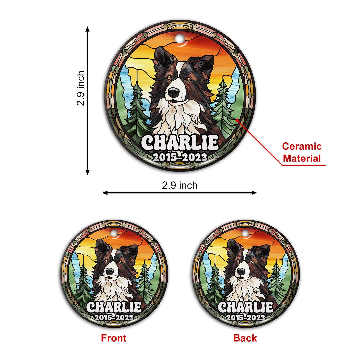 Border Collie Christmas Ornament Custom Dog Circle Ceramic Ornaments, Dog Christmas Ornaments, Christmas Ornaments For Dog Lover, Christmas Decor, Pet Lover Gifts EPHG-52790