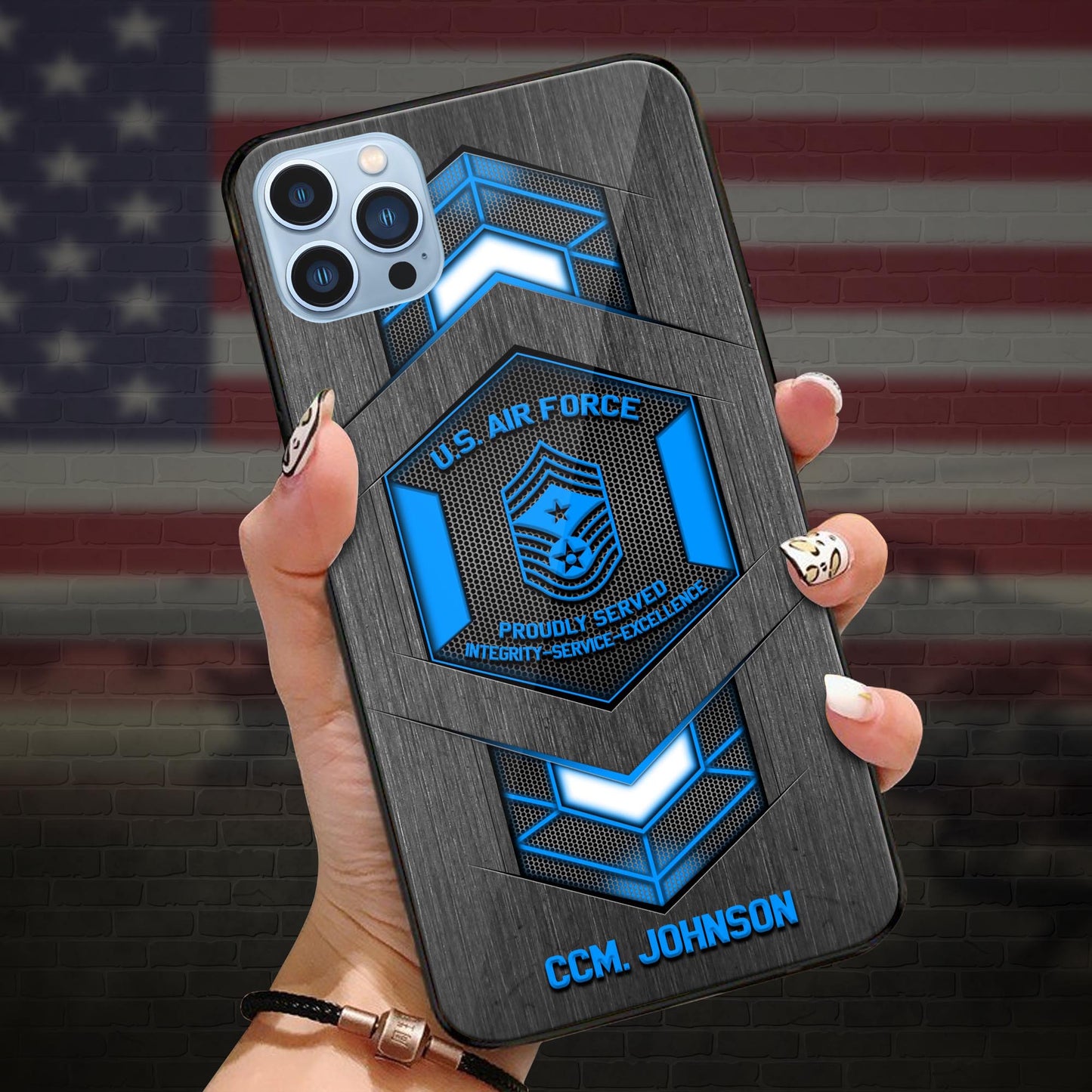 US AIR FORCE Military Phone Case Custom Name And Rank, Veteran Gifts ETRG-37886