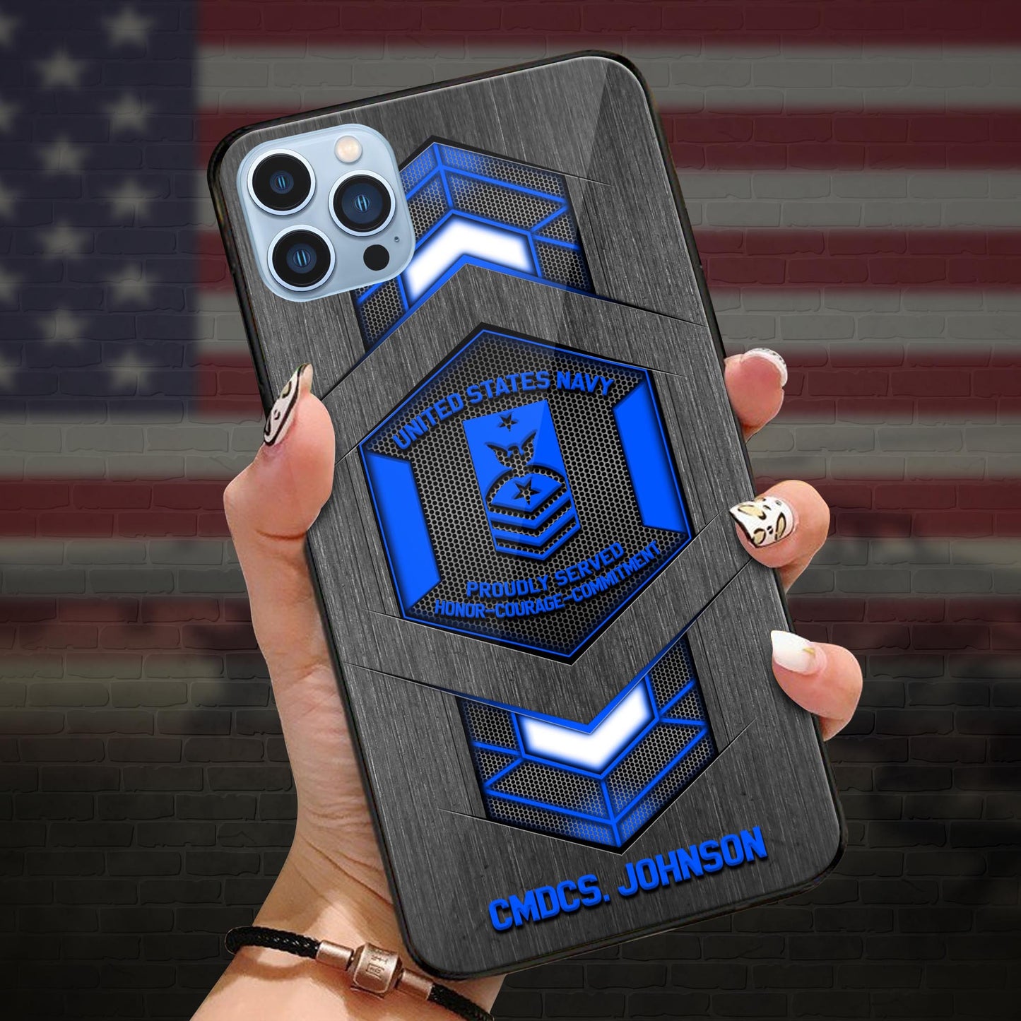 US NAVY Military Phone Case Custom Name And Rank, Veteran Gifts ETRG-37886