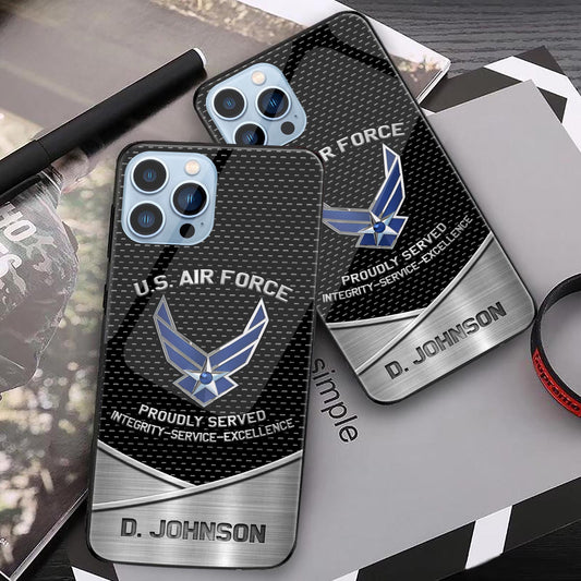 US Air Force Veteran Military Phone Case Custom Name, US Military Glass Phone Case, Gifts For Father day ETRG-37890