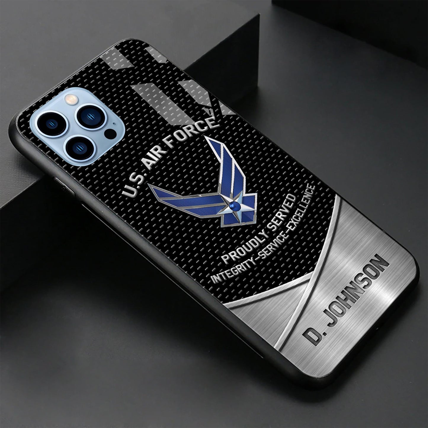 US Air Force Veteran Military Phone Case Custom Name, US Military Glass Phone Case, Gifts For Father day ETRG-37890