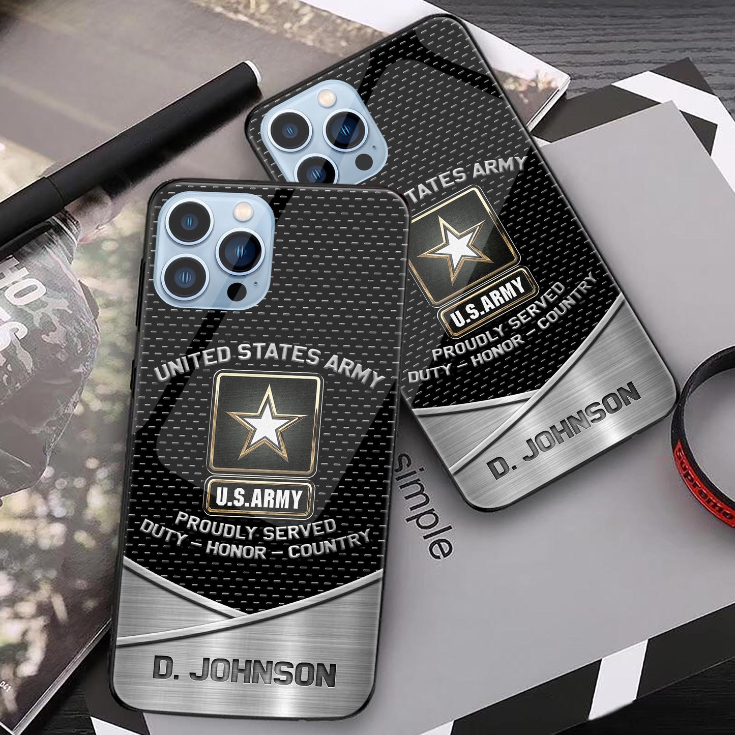 US Army Veteran Military Phone Case Custom Name, US Military Glass Phone Case, Gifts For Father day ETRG-37890