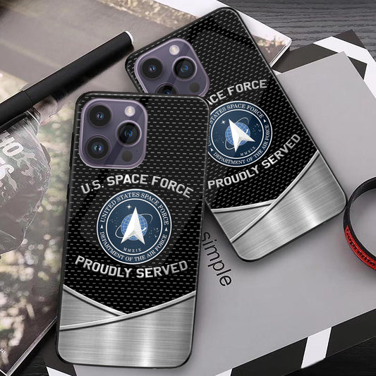 US Space Force Veteran Military Phone Case Custom Name, US Military Glass Phone Case, Gifts For Father day ETRG-37890