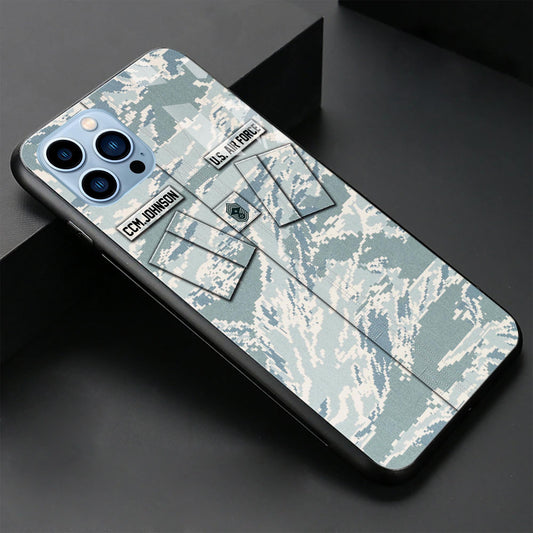 US AIR FORCE Veteran Military Phone Case Custom Name And Rank, Camo Phone Case, Gifts For Veteran ETRG-37893