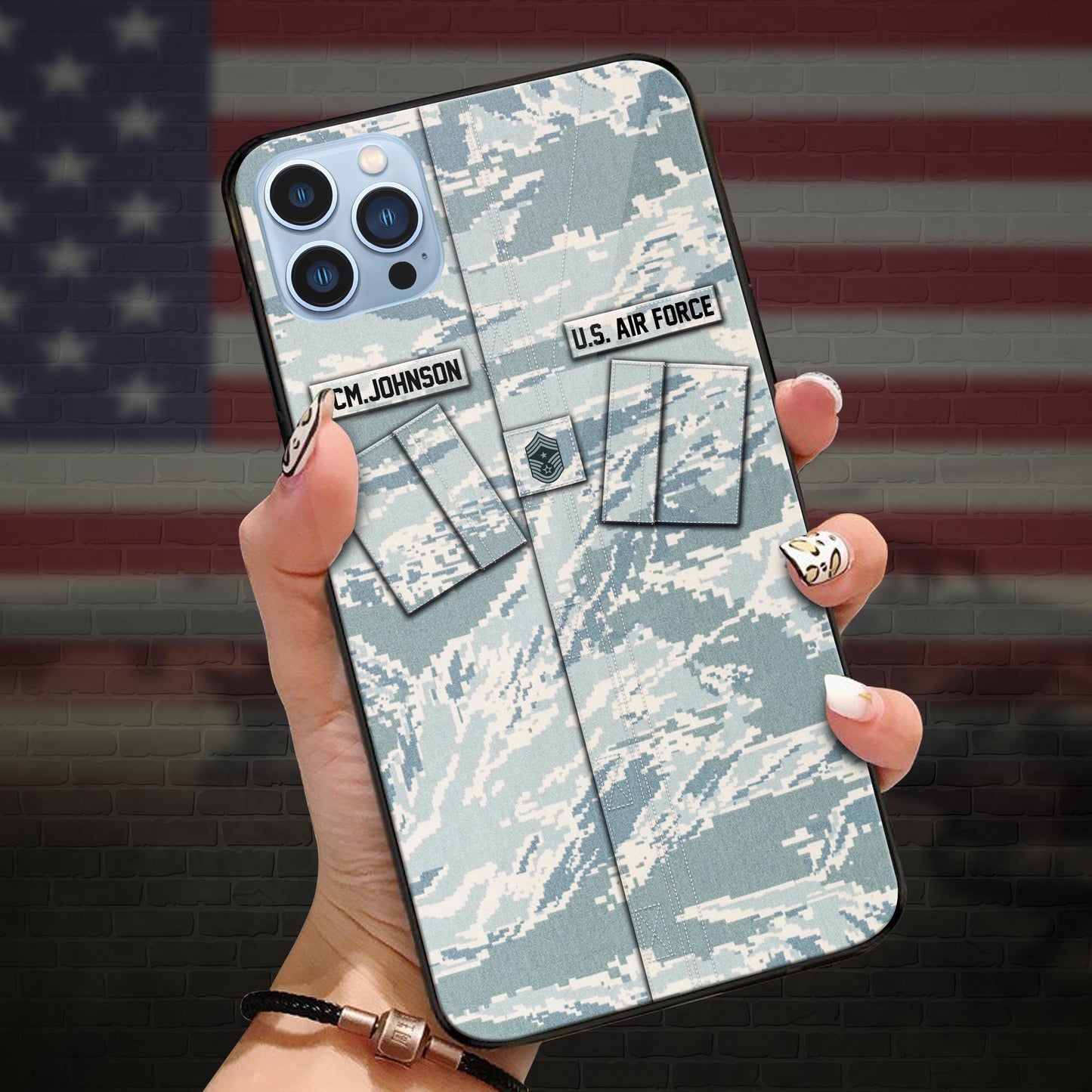 US AIR FORCE Veteran Military Phone Case Custom Name And Rank, Camo Phone Case, Gifts For Veteran ETRG-37893